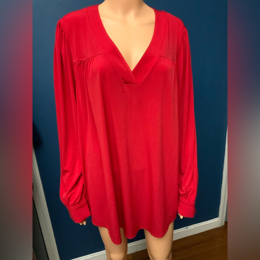 Lane Bryant Red V-Neck Long Sleeve Tunic